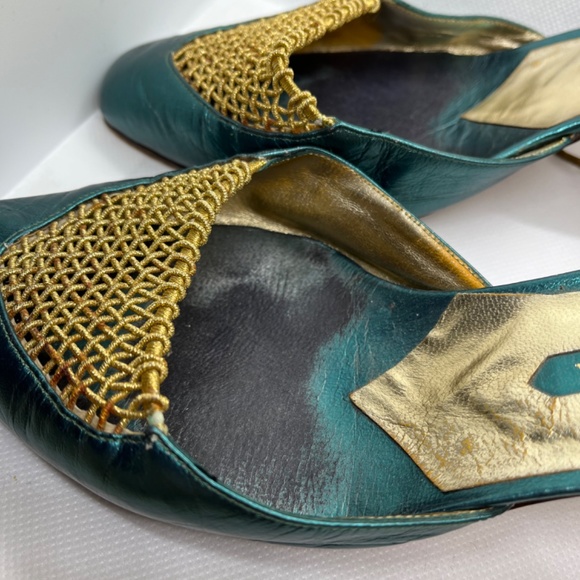 Rene Caovilla Teal and Gold Woven Heels - Picture 2 of 8